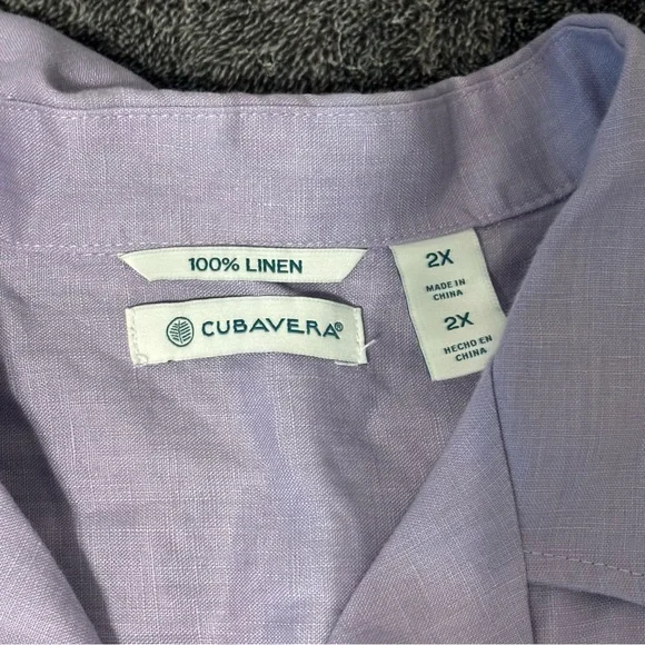 Men’s Cubavera Purple 100% Linen Casual Button Down Shirt 2X - Picture 5 of 8